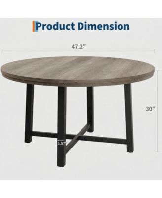 47" Round Dining Table for 4, Kitchen Dining Room Table with Sturdy Metal Frame, Wood Circle Kitchen Table for Space Saving