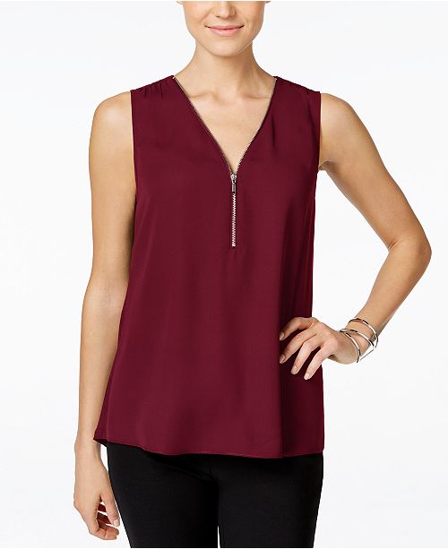 INC International Concepts I.N.C. ZipFront KnitBack Top, Created for