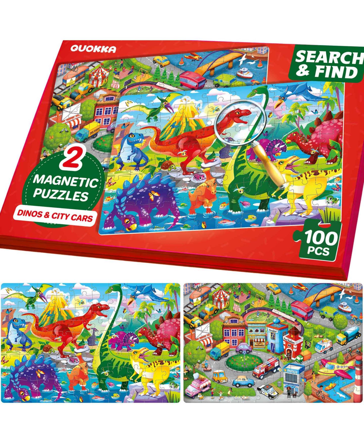 Детский пазл Quokka Magnetic Puzzles for Kids Ages 4-6 - 100 PCS Magnetic Puzzle Book for Toddlers 3-5, цвет: Dino — фото 1