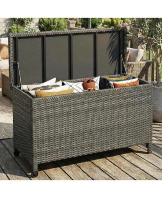 Gallon Outdoor Storage Box with Wheels - Large Wicker Rattan Deck Box for Patio Cushions, Garden Tools