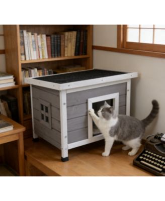 Waterproof Cat House Outdoor Indoor Feral Kitty Shelter with Asphalt Roof for Small Pets