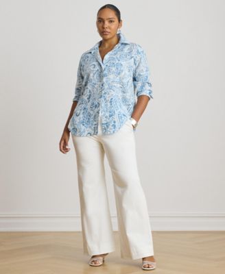 Plus size Relaxed-Fit Paisley Linen Shirt