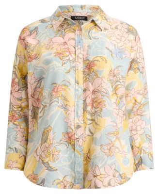 Plus Size Relaxed-Fit Floral Linen Shirt