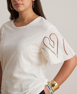 Plus Size Eyelet Cotton Jersey & Broadcloth Top