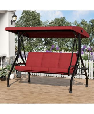 3-Seater Outdoor Swing with Adjustable Canopy, Thick Cushions, Cup Holders, Weather-Resistant Steel Frame, Patio Bench for Garden