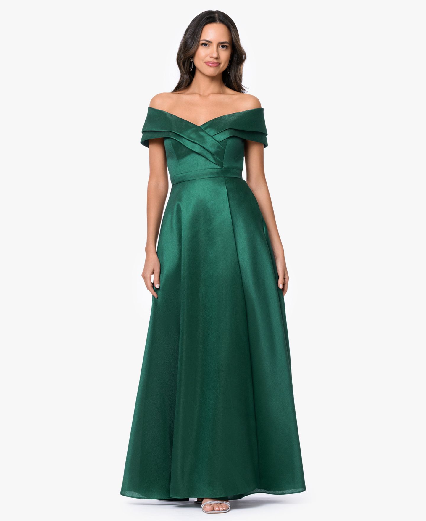 Женские платья XSCAPE Off-The-Shoulder Sweetheart Neck Ball Gown, цвет: Сосновый — фото 1