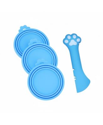 3 Pet Food Can Lids and 1 Spoon Silicone Universal Airtight Reusable Pet Can Opener Spatula