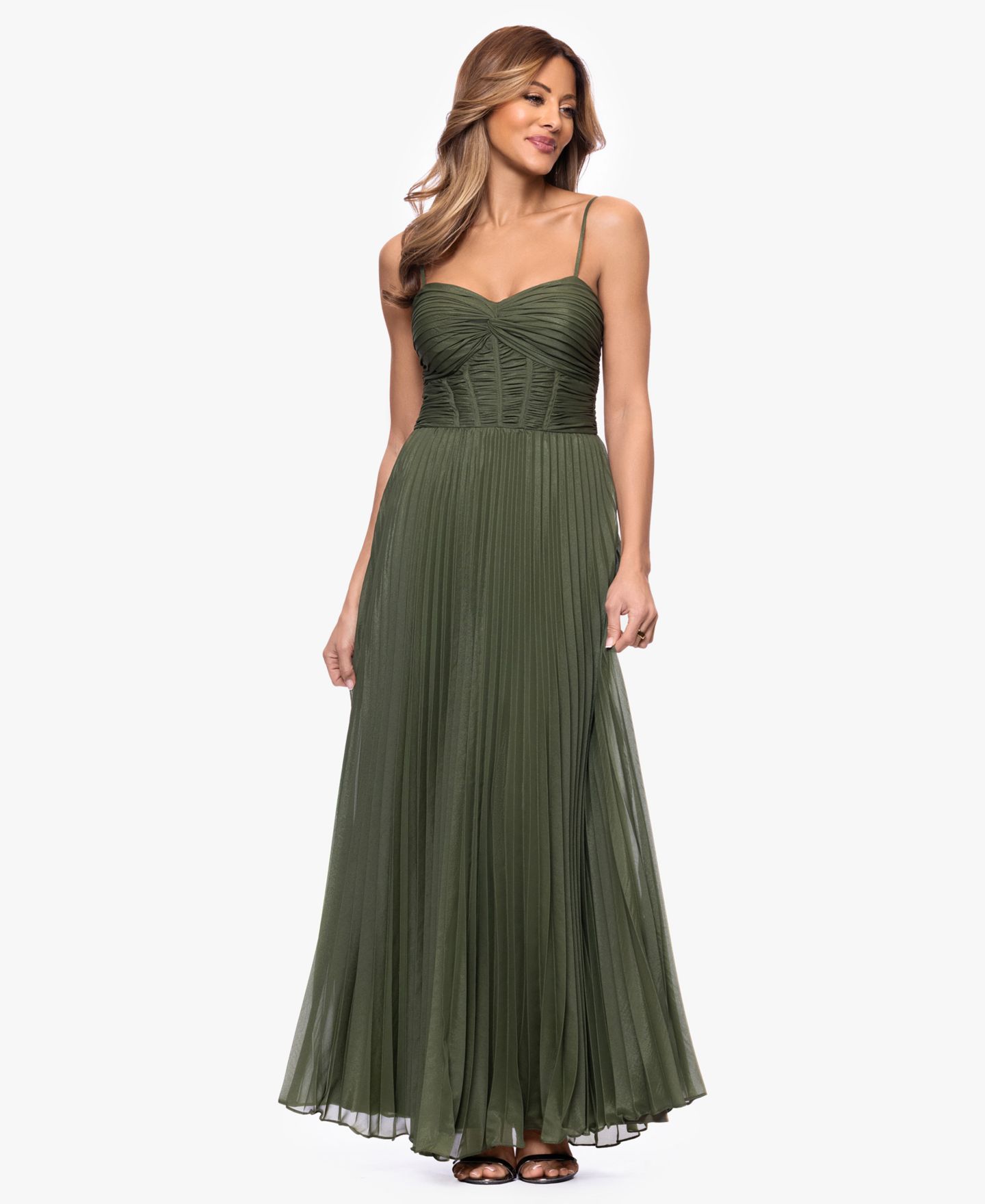 Женские платья XSCAPE Sleeveless Sweetheart Neck Gown, цвет: Оливковый — фото 2