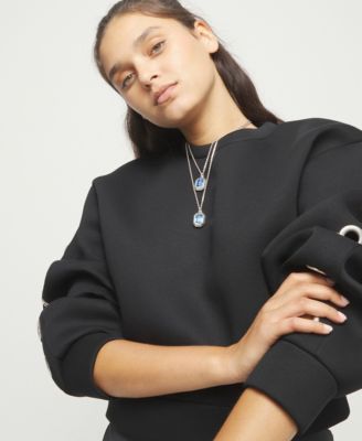 18k Gold and Sterling Silver Plated Long with Blue Faceted Crystal Necklace