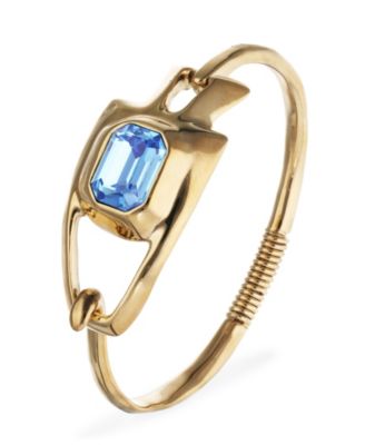 Blue Faceted Crystal Metal Alloy Semi Rigid Bracelet