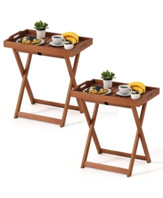 Folding Outdoor Tray Table with Removable Serving Top, 24.5 x 19.5 x 27 in
