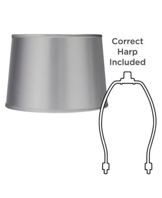 Sydnee Satin Light Gray Medium Drum Lamp Shade 14" Top x 16" Bottom x 11" Slant x 11" High (Spider) Replacement with Harp and Finial