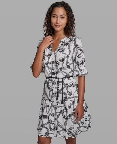 Женские платья KARL LAGERFELD PARIS Women's Printed Belt Collared Dress