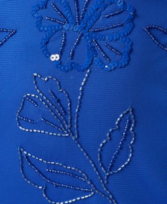 white christmas dresses Jasmine Beaded Blouson Gown With Sheer Short Sleeves In Navy Black main image 0