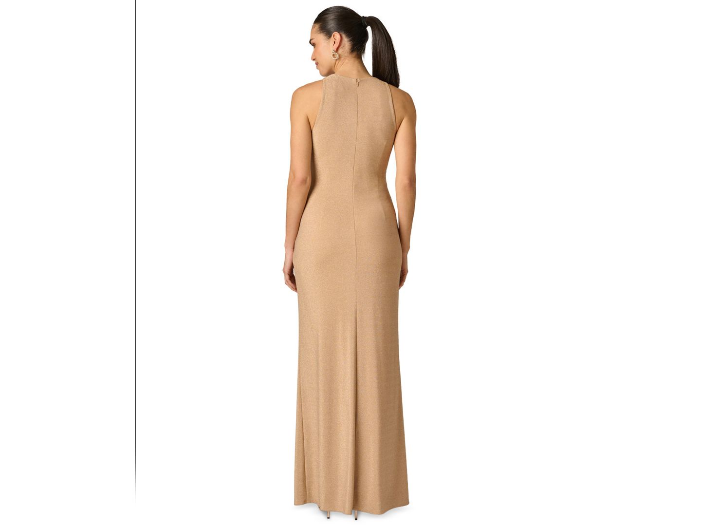 Женские платья Adrianna Metallic Stretch Knit Draped Gown, цвет: Светлый золотой — фото 5