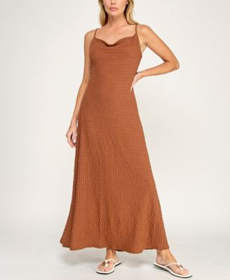 Juniors' Sleeveless Cowl Neck Maxi Dress