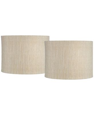Set of 2 Drum Lamp Shades Gold Silver Weave Medium Spider with Harp and Finial Fitting