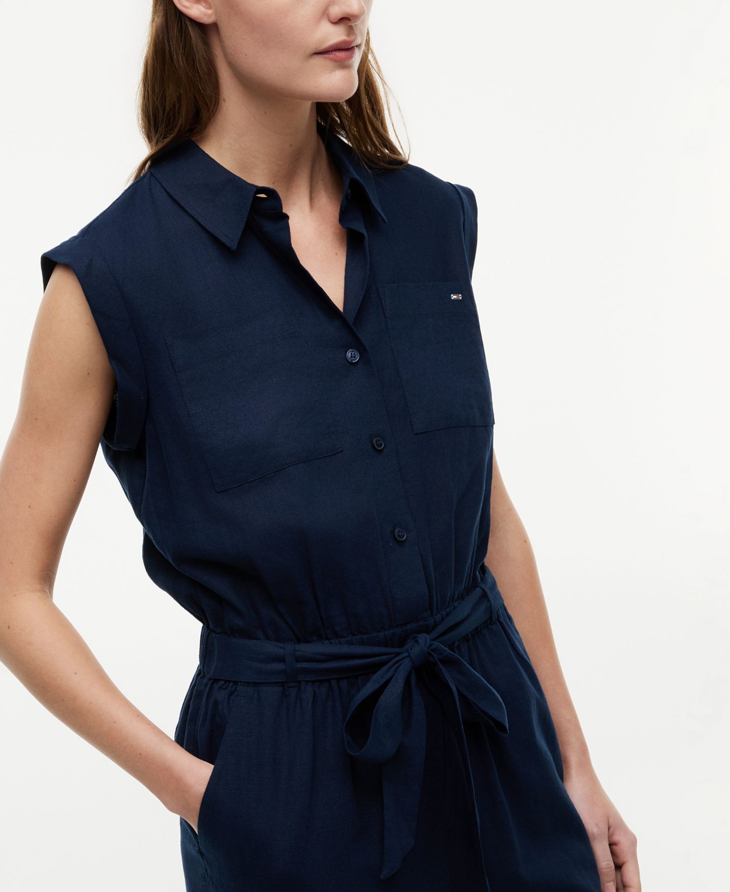 Женский комбинезон Tommy Hilfiger Belted Collared Jumpsuit, цвет: Тёмный Ночной — фото 2