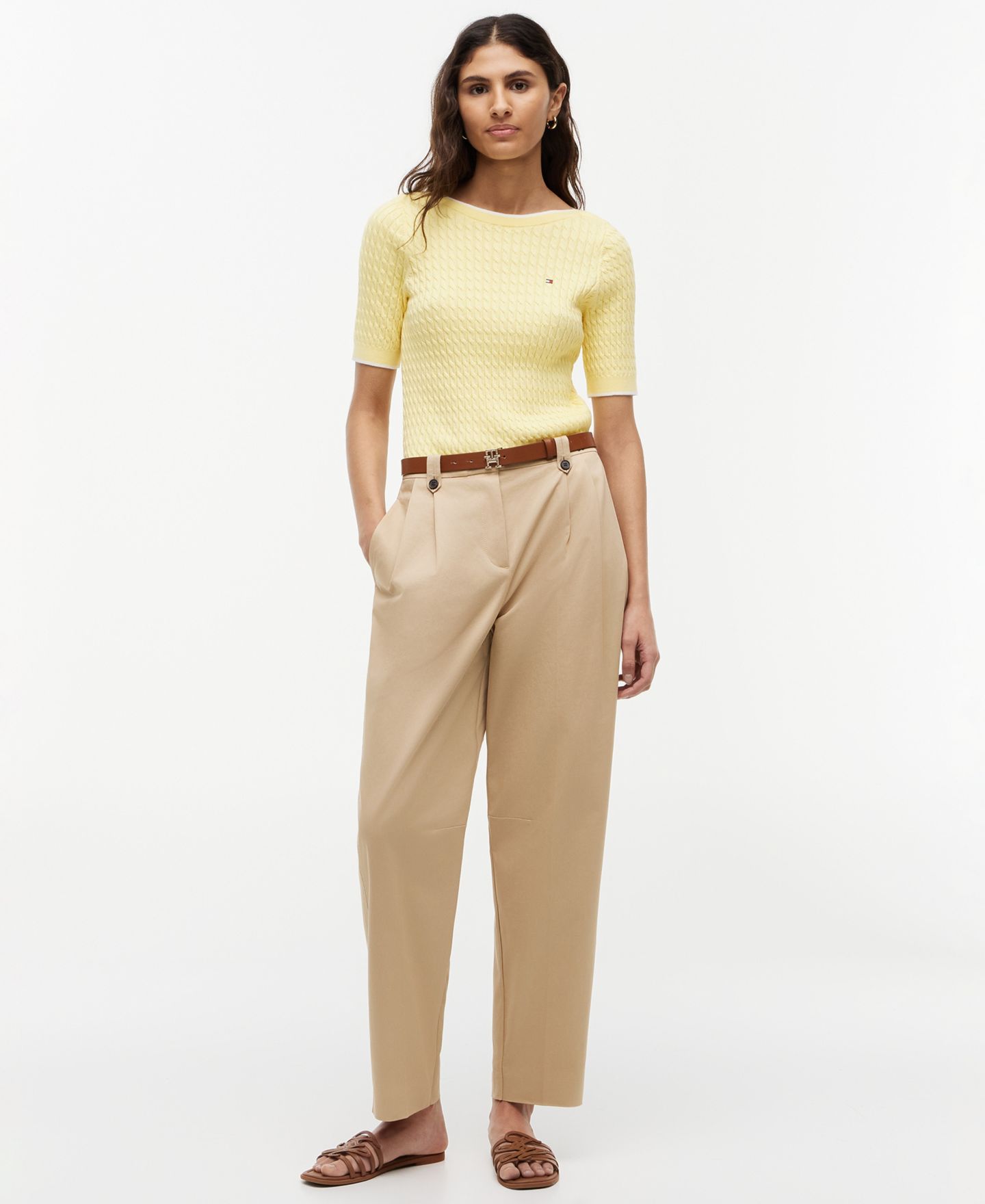 Женский свитер Tommy Hilfiger Boat Neck Short-Sleeve Cotton, цвет: Citronella — фото 2