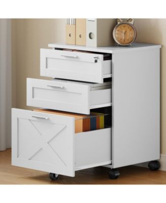 3-Drawer File Cabinet with Lock, Mobile Under Desk Filing Cabinet for Home Office, Wood Storage Organizer for Letter/a4/Legal Size Documents