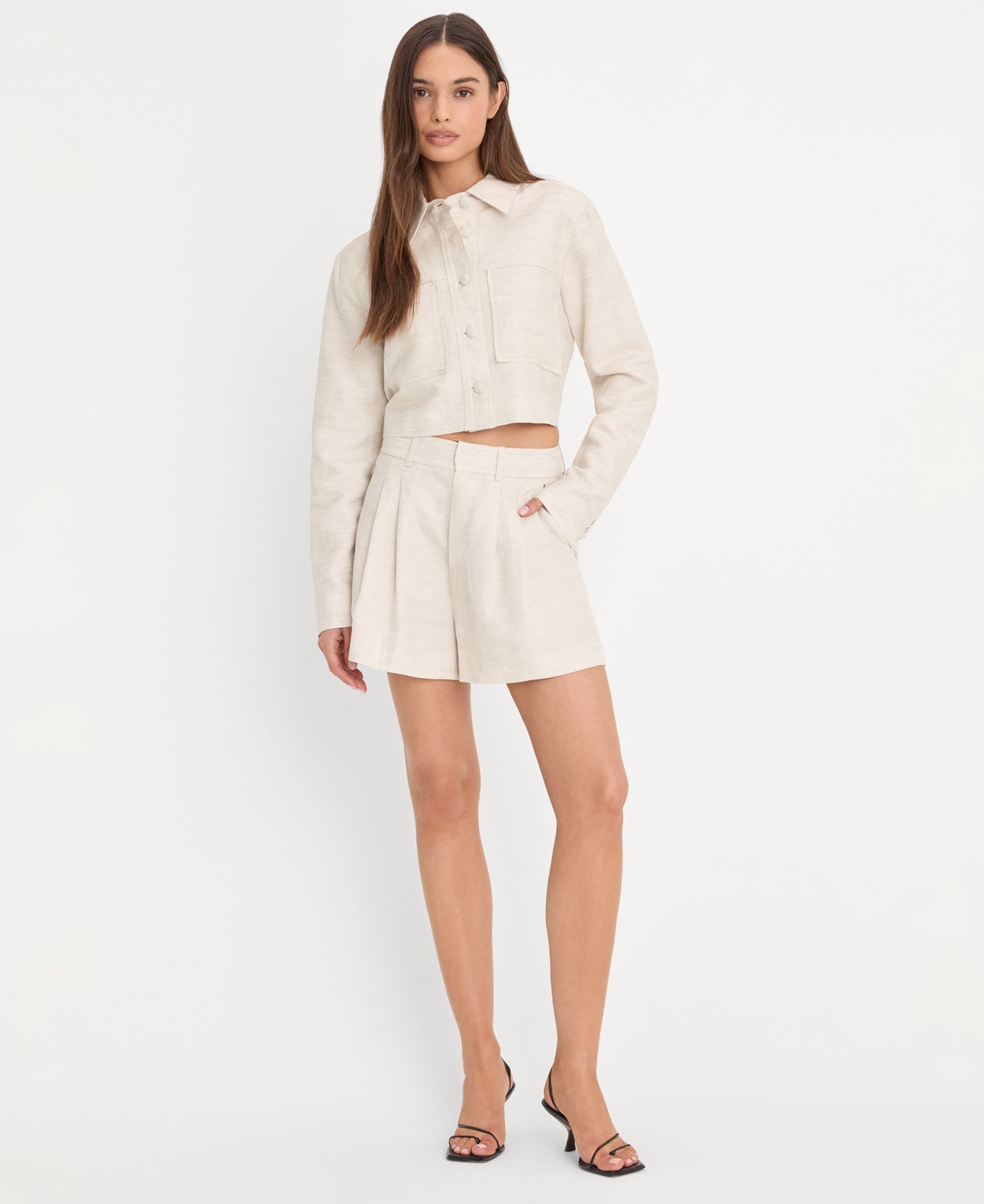 Женская куртка Good American Linen Button-Front Cropped Jacket, цвет: Овсяный — фото 2