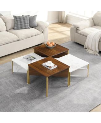 Modern Nesting Coffee Tables Set of 4 - Mid Century Modern Square Center Table, Free Adjustable Shape for Living Room