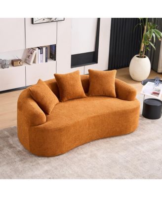 Modern Curved Deep Seat Sofa, 65" 30D Compression Sponge Loveseat in Chenille Fabric with 3 Pillows for Living Room and Apartments