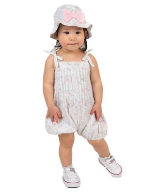 Baby Girls' Square Neck Bubble Romper with Hat