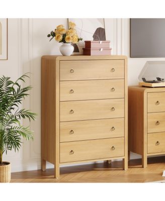 5 Drawer Modern Closet Dressers Chest, Wood Storage Dresser Chest of Drawers Clothes Organizer for Bedroom Living Room Hallway