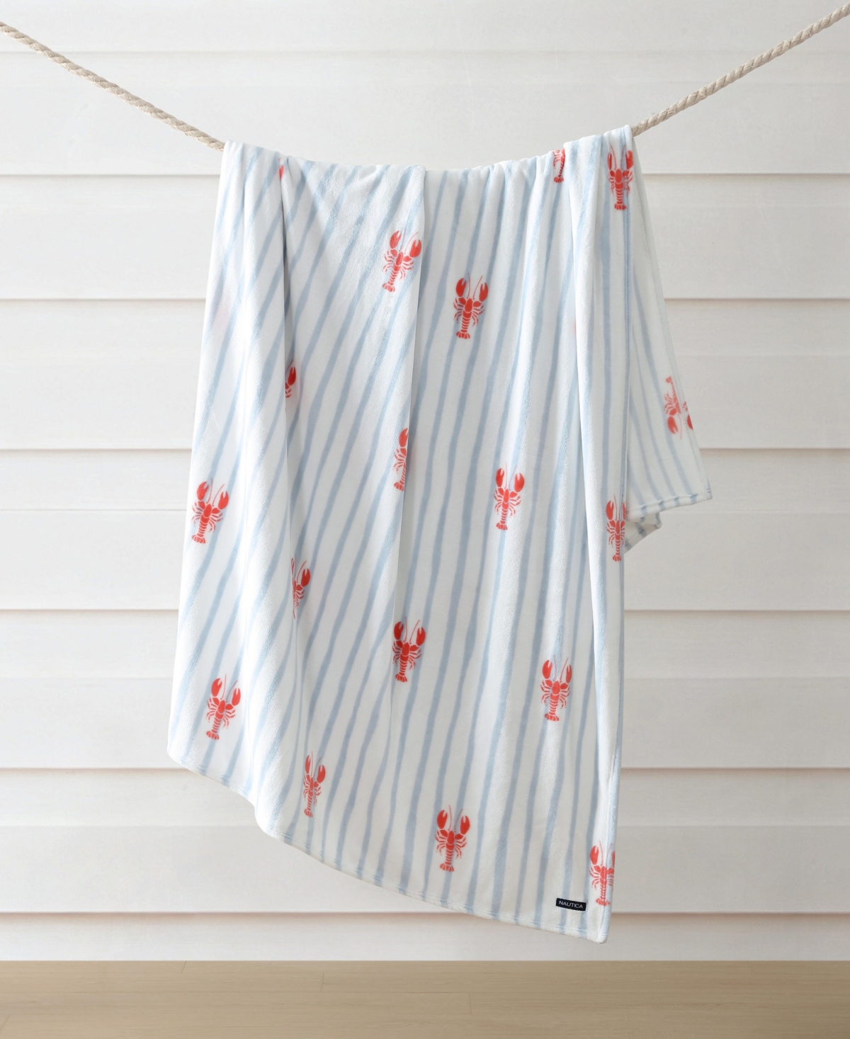 Nautica Lobster Watercolor Stripes Plush Blanket