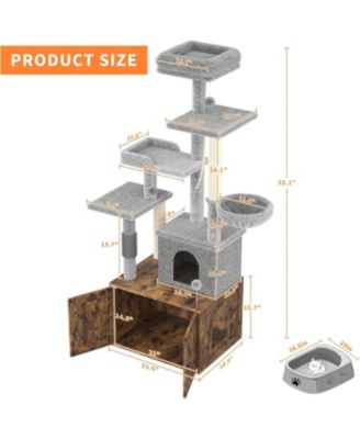 Cat Tree with Litter Box Enclosure, 2-in-1 Modern Cat Tower with Scratching Posts, Multiple Platform and Large Condo
