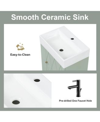 20 Inch Bathroom Vanity with Ceramic Sink, Side Storage Shelves and Towel Bar, Wall Mount Cabinet for Small Spaces