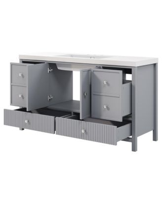 60 Inch Modern Bathroom Vanity with Countertop, Soft Close Drawers and Ample Storage, Freestanding Cabinet for Large Bathrooms