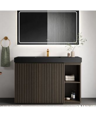 48 Inch Bathroom Vanity with Quartz Sink, Fluted Cabinet, Soft Close Doors and Adjustable Shelves for Large Bathrooms