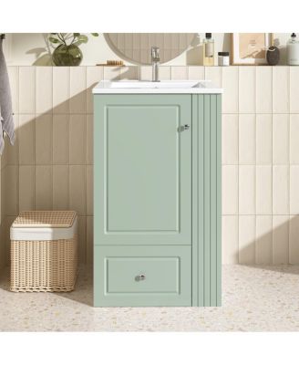 20 Inch Bathroom Vanity with Ceramic Sink, Soft Close Drawer and Side Shelves, Freestanding Storage Cabinet for Small Spaces.