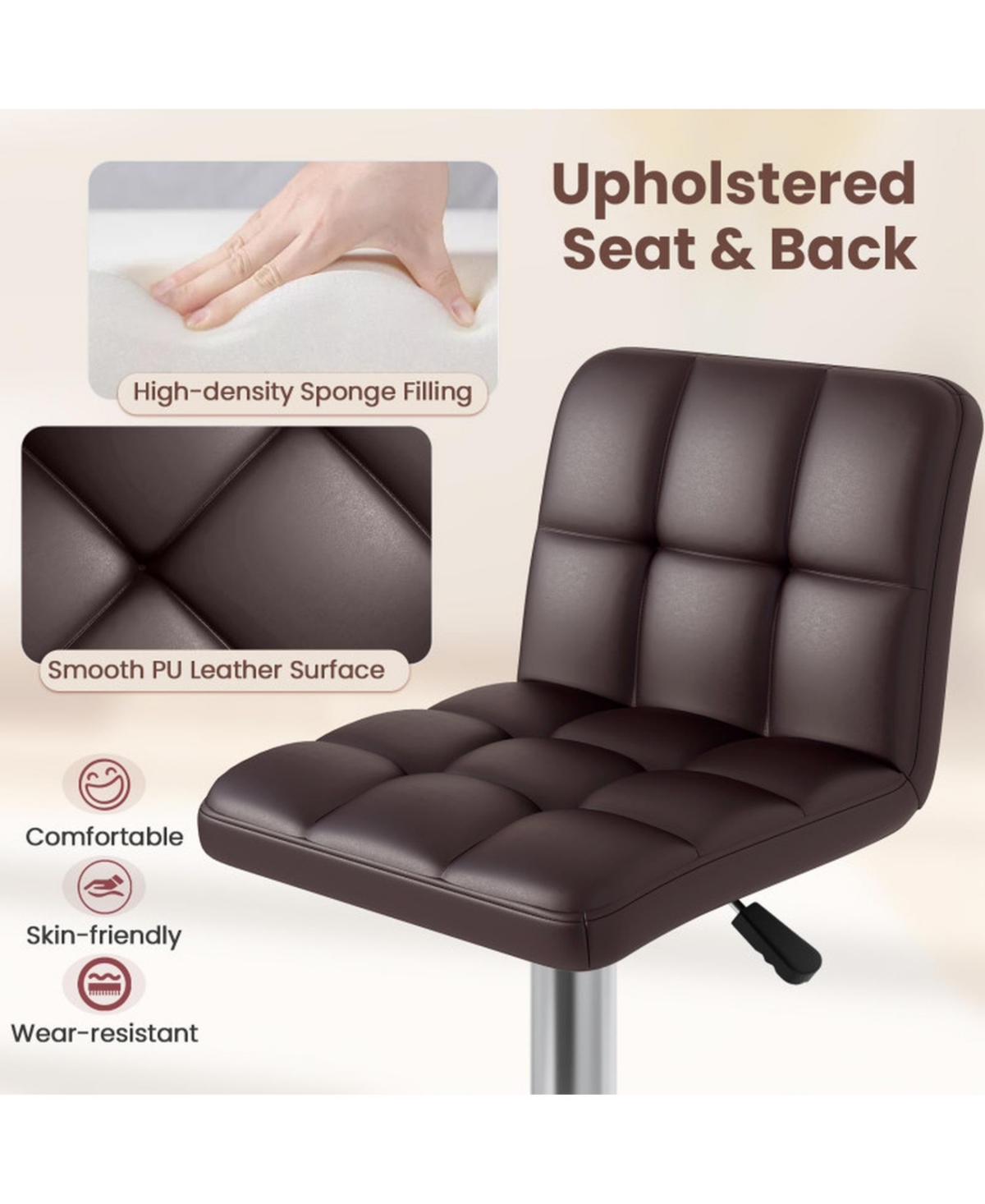 Gouun Adjustable Upholstered Faux Leather Bar Height Stools Set of 2 with Metal Legs