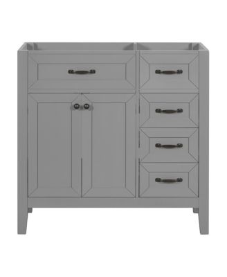 36 Inch Modern Bathroom Vanity Base without Top Sink, Solid Wood and MDF Cabinet with Drawers, Freestanding Storage for Small Spaces.