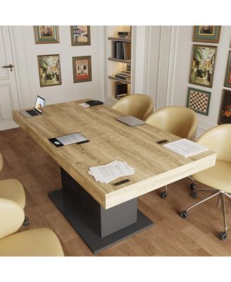 Wooden extendable dining table in for 4-10 people, rectangular kitchen table for home, kitchen, office