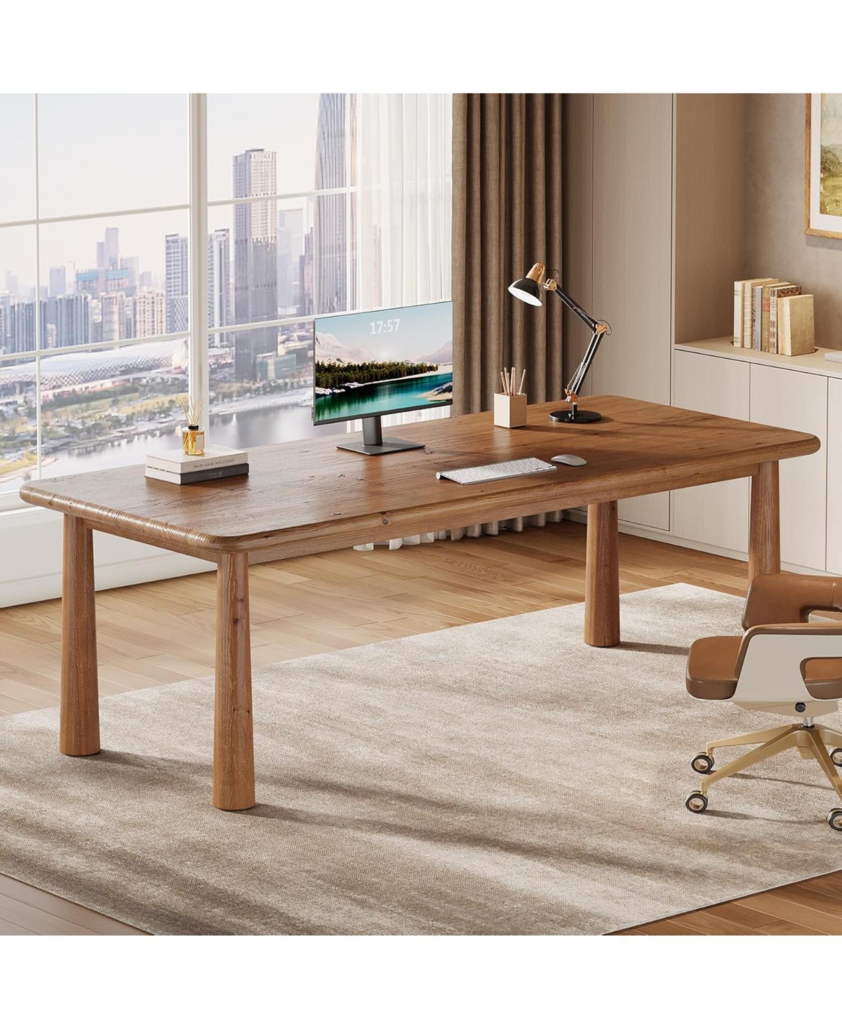 Tribesigns 63'' Solid Wood Executive Desk, Modern Office Computer Desk, Study Writing Table Workstation