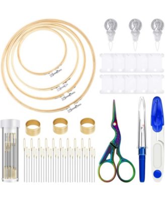 53 Pieces Cross Tool Embroidery Starter Kit Hoop Ring Sewing Threading Thimbles Floss Bobbins Seam Ripper