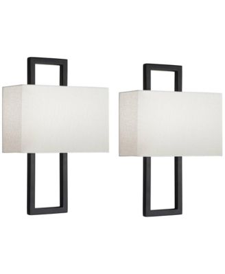 Modena Modern Wall Light Sconces Set of 2 Hardwire 9 1/2" Fixture Silvery Faux Silk Shade for Bedroom Reading Living Room