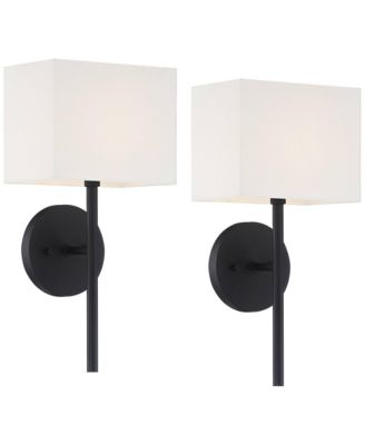 Favreau Modern Wall Light Sconces Set of 2 Hardwire 8" Fixture Rectangular Linen Shade for Bedroom Reading Living Room House