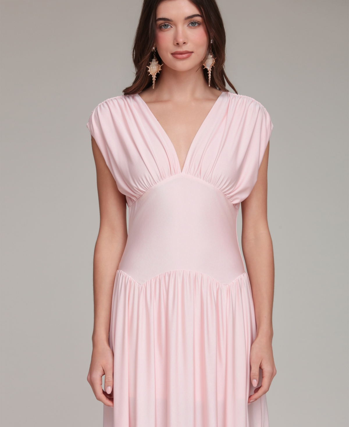 Avec Les Filles Women's Shirred V-Neck Sleeveless Maxi Dress