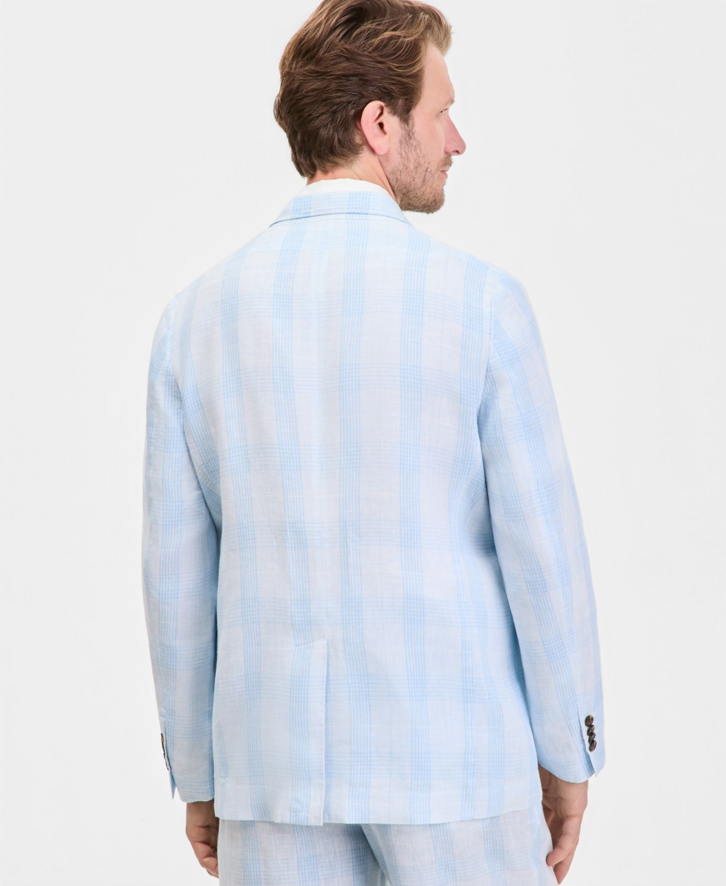 Мужской пиджак Club Room Plaid Linen Blazer, цвет: Мягкий клетчатый синий — фото 4