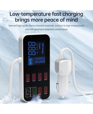 40W 8-Port Car Charger with PD20W Fast Charging and Digital Display