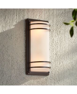Habitat Modern Industrial Outdoor Wall Light Fixtures Set of 2 Rubbed Bronze 16" Opal Glass for Post Exterior Barn Deck