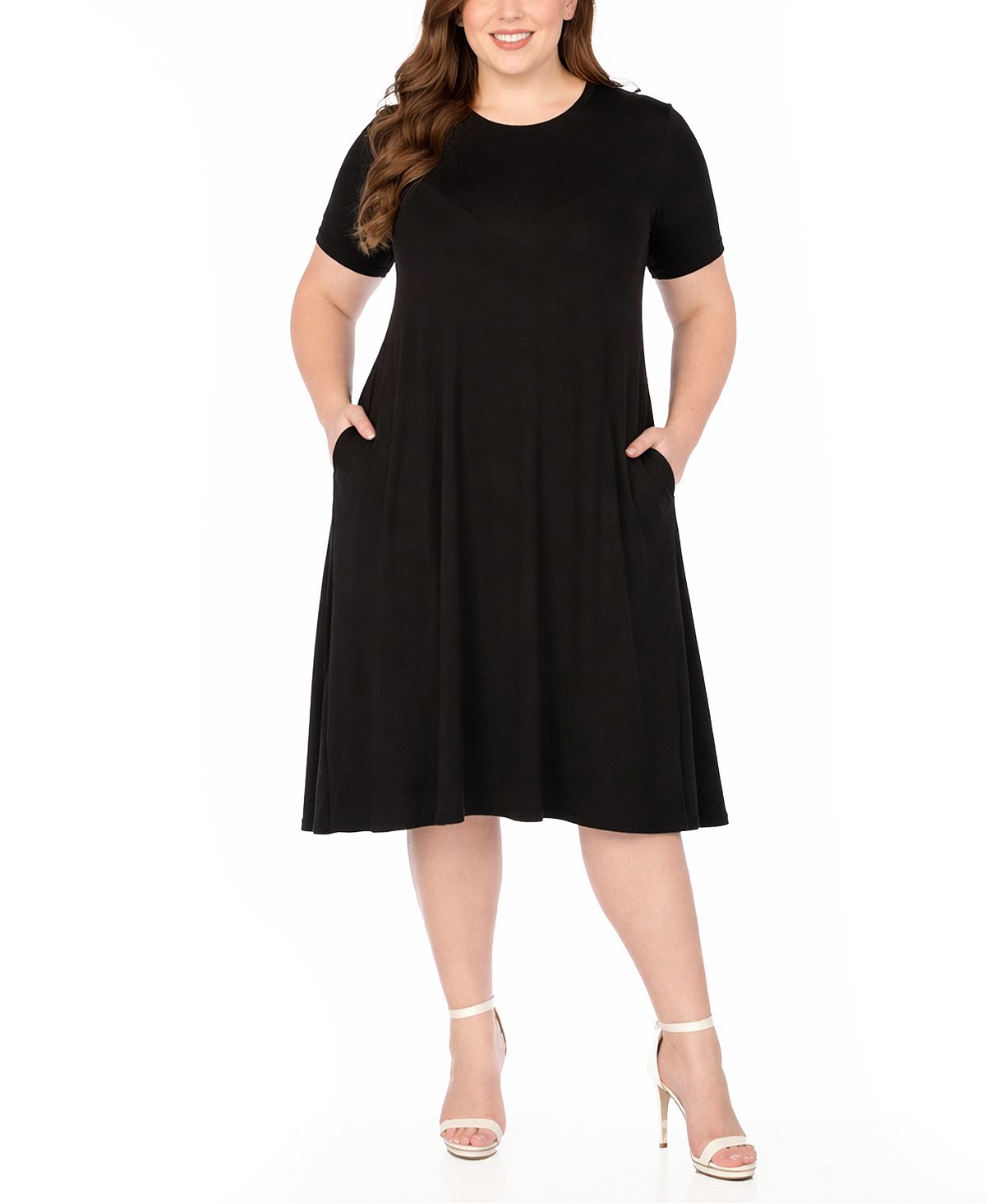 White Mark Plus Size Tee Swing Midi Dress view 1 — MAYCSS fashion products