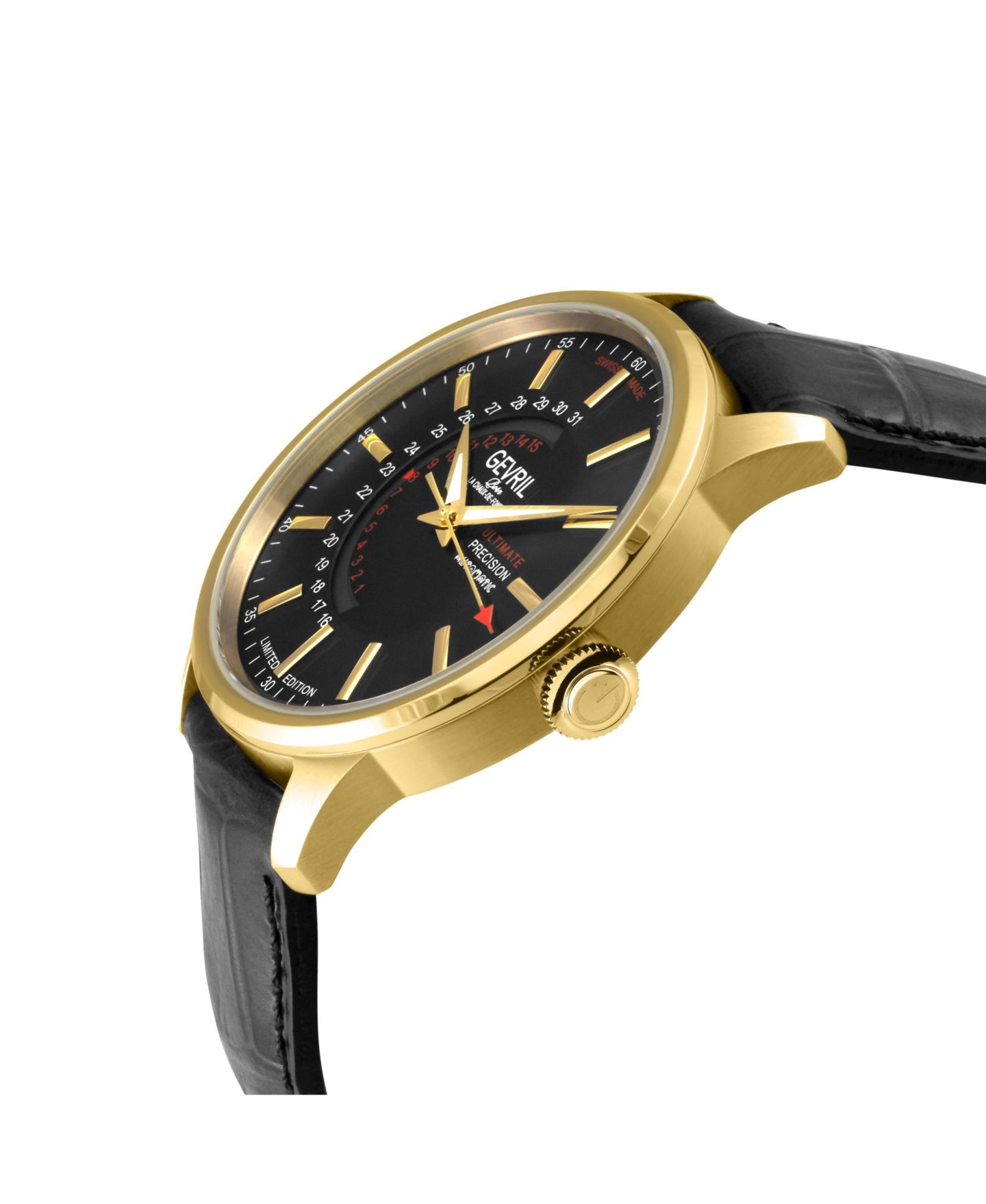 Мужские часы Gevril Guggenheim Swiss Automatic Italian Leather Strap Watch, цвет: Золотой — фото 3