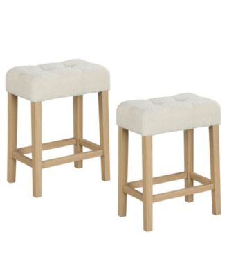 Counter Height Bar Stools Set of 2 with Rubber Wood Legs Footrest Modern for Home