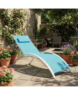 Set of 2 Aluminum Patio Chaise Lounge Chairs - Outdoor Adjustable Recliners - 4-Position Backrest, All-Weather Mesh, Heavy Duty, With Armrests